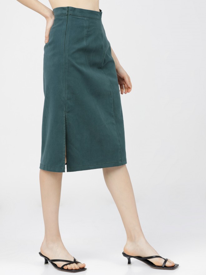 Tokyo Talkies Women Teal Midi Skirts 