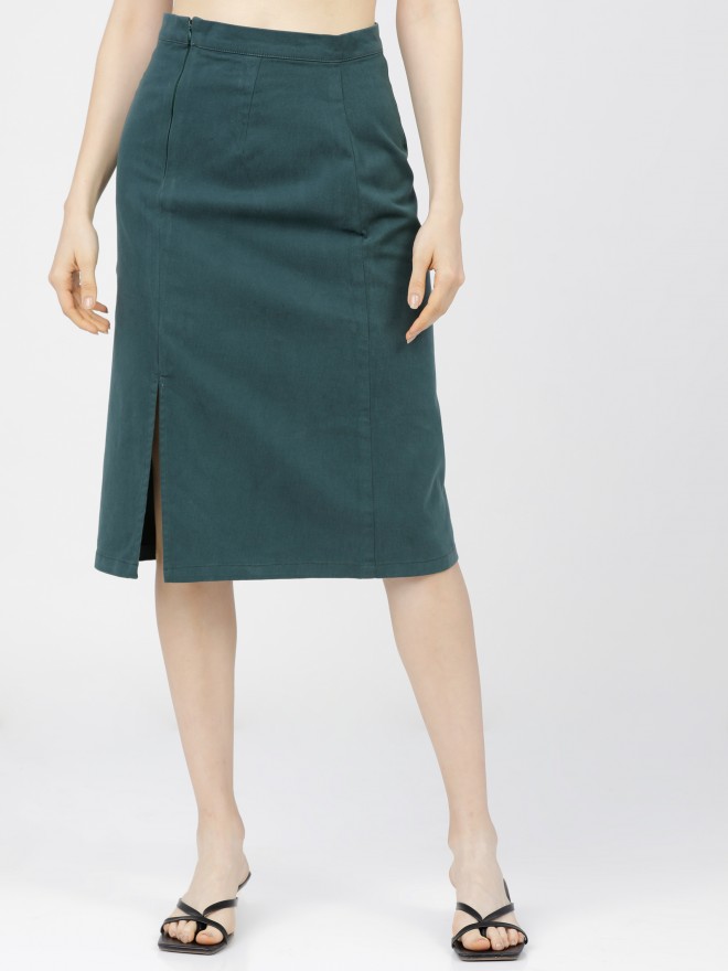 Tokyo Talkies Women Teal Midi Skirts 