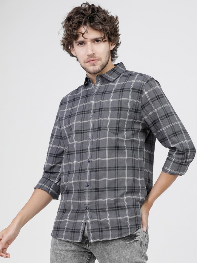 Buy Ketch Grey & White Slim Fit Checked Casual Shirt for Men Online at ...