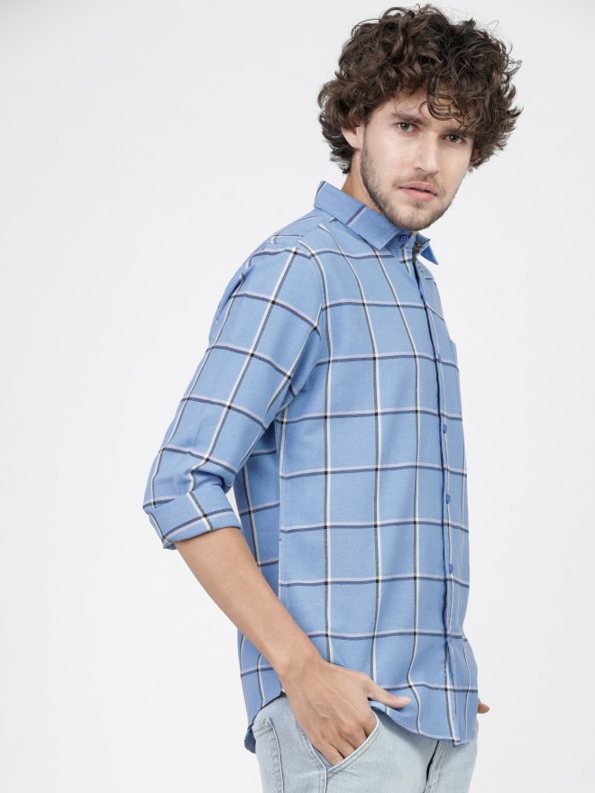 Buy Ketch Blue/White Slim Fit Checked Casual Shirt for Men Online at Rs ...