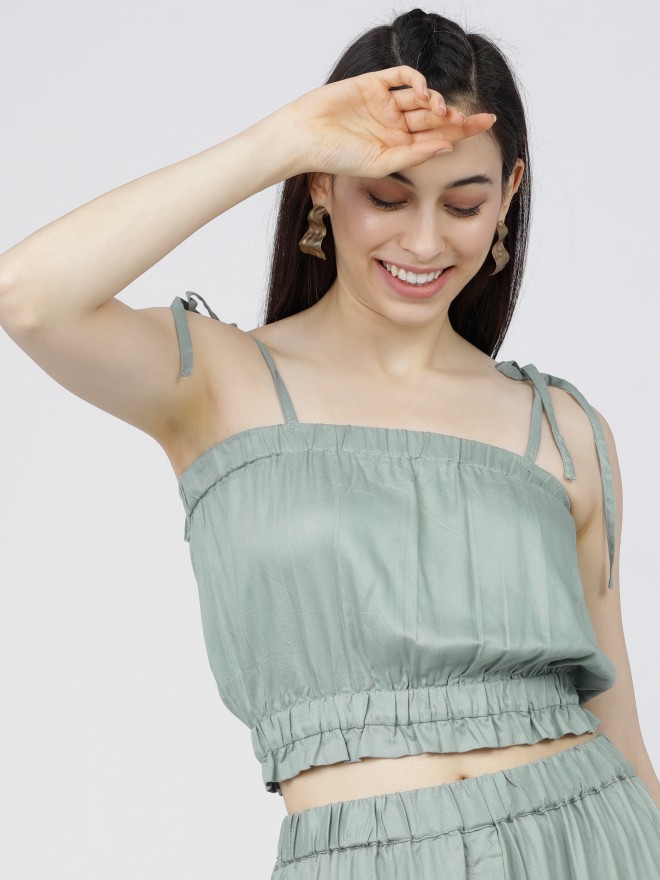 Buy Tokyo Talkies Green Twill Elasticated Gathered Cami Top for Women Online  at Rs.206 - Ketch