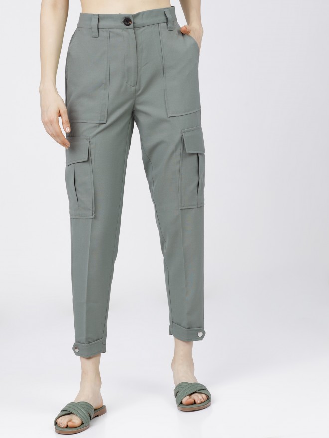 Cotton cargo trousers - Khaki green - Ladies | H&M IN