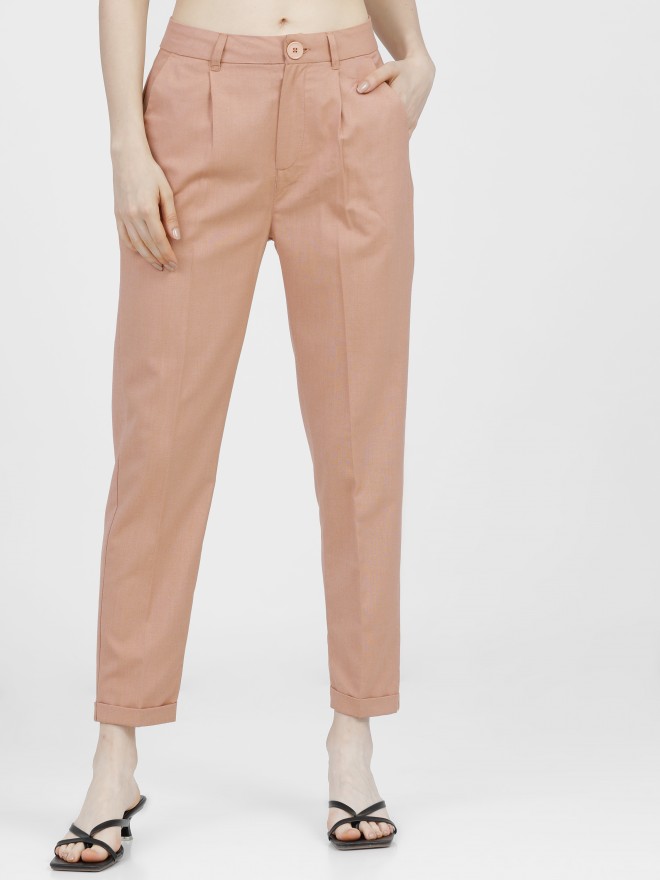 Buy Tokyo Talkies Orange Pleated Highwaist Trouser for Women Online at ...