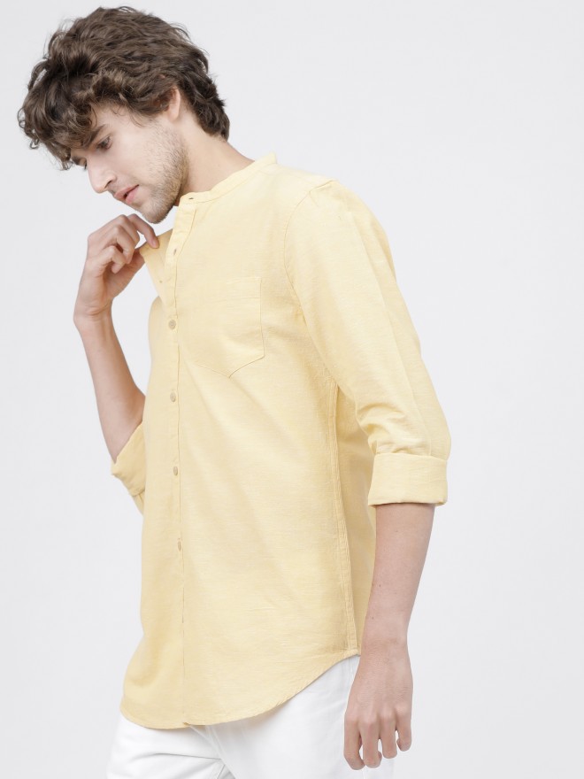 Ketch Men Yellow Solid Slim Fit Casual Shirts 