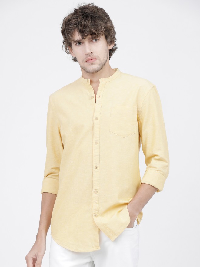 Ketch Men Yellow Solid Slim Fit Casual Shirts 