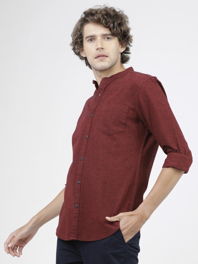 Ketch Men Maroon Solid Slim Fit Casual Shirts 