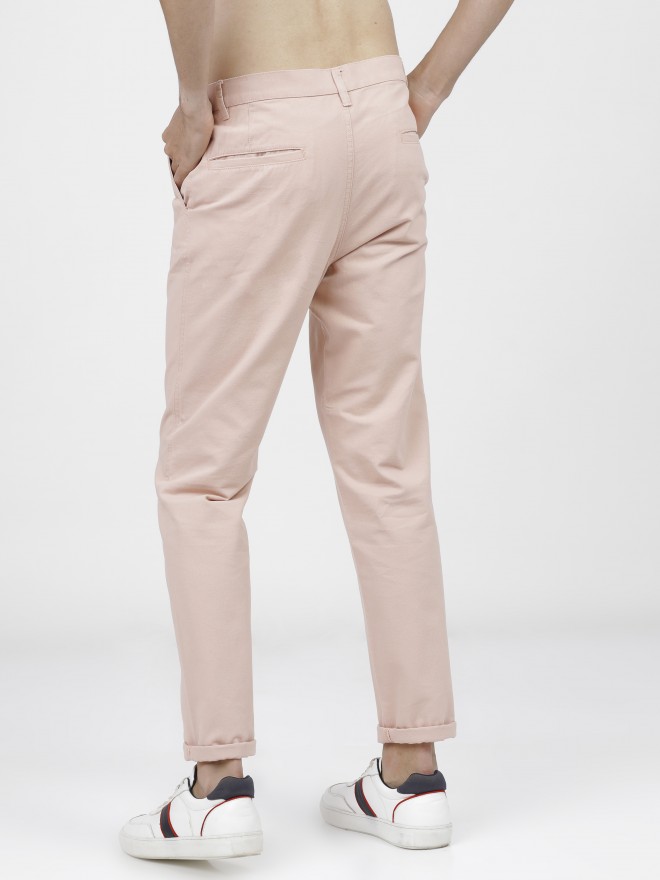 Ketch Men Pink Slim Fit Solid Casual Trousers Chinos 