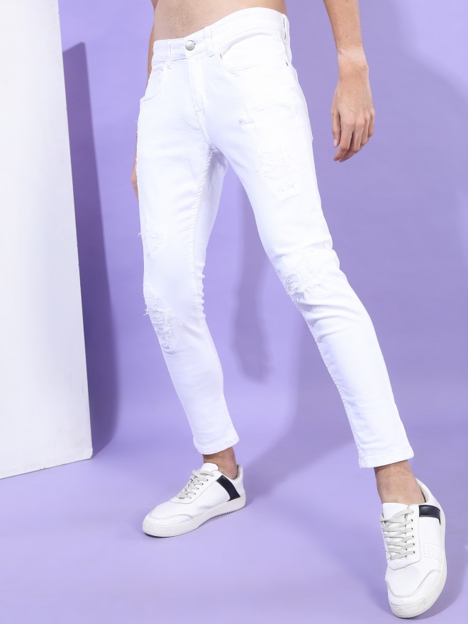 Fashion Casual White Ripped Jeans For Men Jeans Pants Slim Skinny Stretch  Denim Pants Man Elastic Waist Jogging Denim Trousers  AliExpress