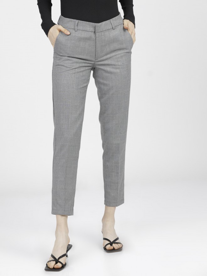 Buy Van Heusen Women Grey Check Formal Slim Fit Trousers online