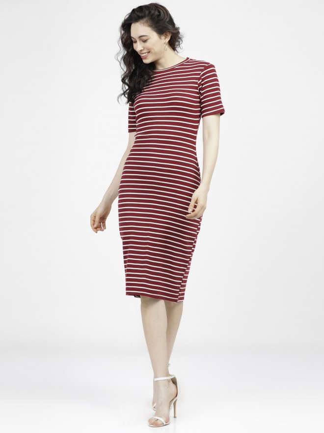 Maroon and 2025 white striped dress