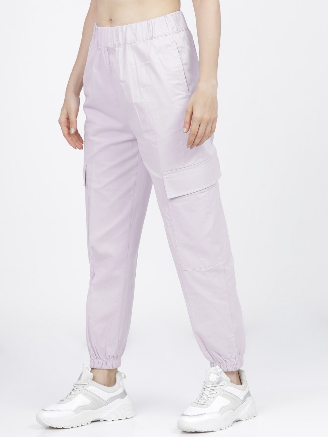 Lavender cargo pants & trousers for women, Casual wear - Loose fit.