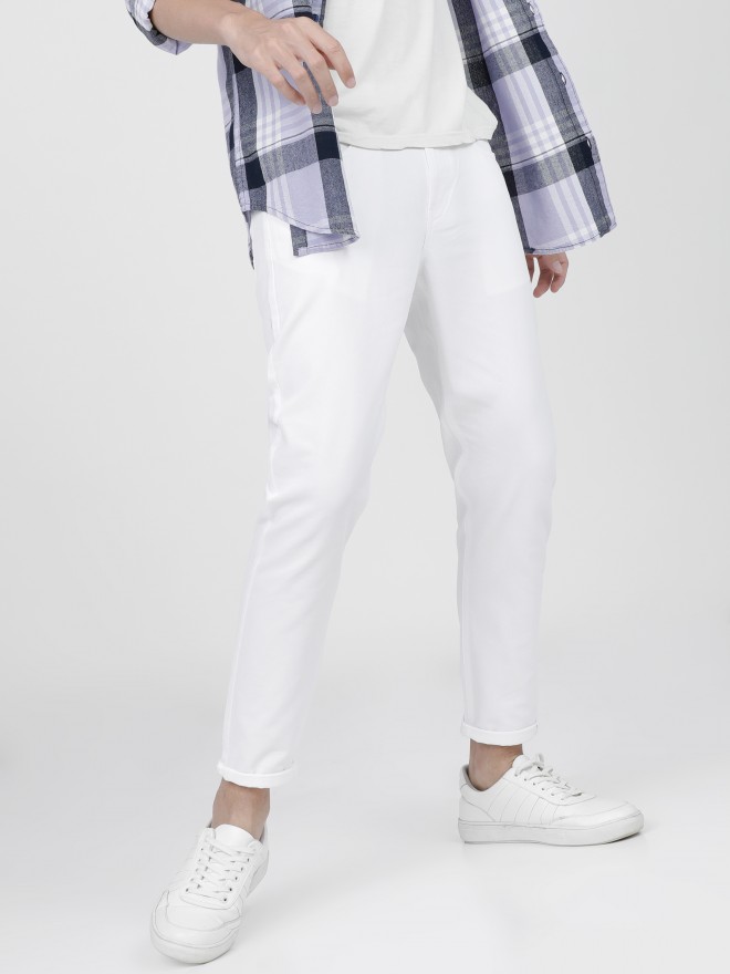 Buy Men White Slim Fit Solid Casual Trousers Online - 793959 | Allen Solly