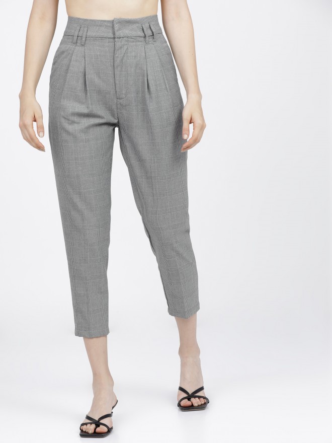 Buy Tokyo Talkies Grey Checks Pleated Trouser for Women Online at Rs.529 -  Ketch
