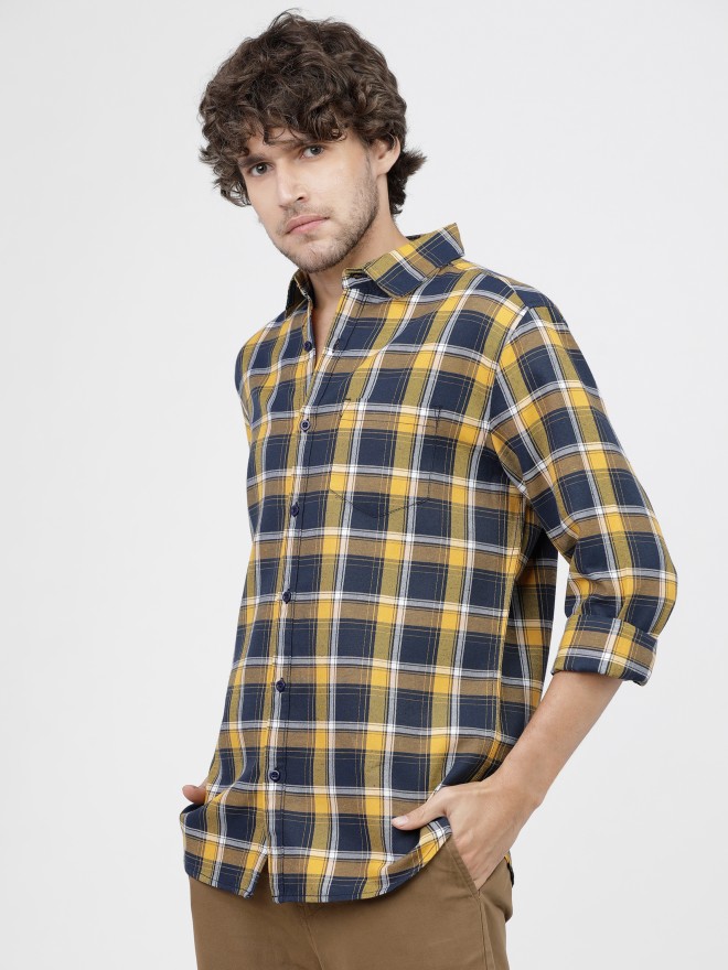 Ketch Men Navy Blue Checked Slim Fit Casual Shirts 