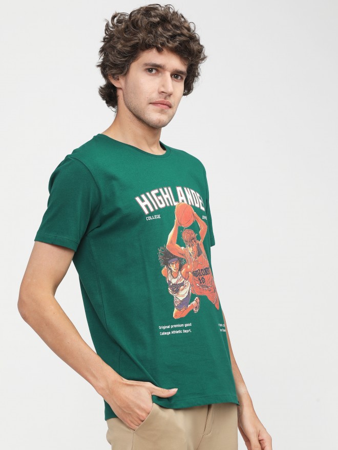 Highlander Men Green Printed Round Neck T-Shirts 