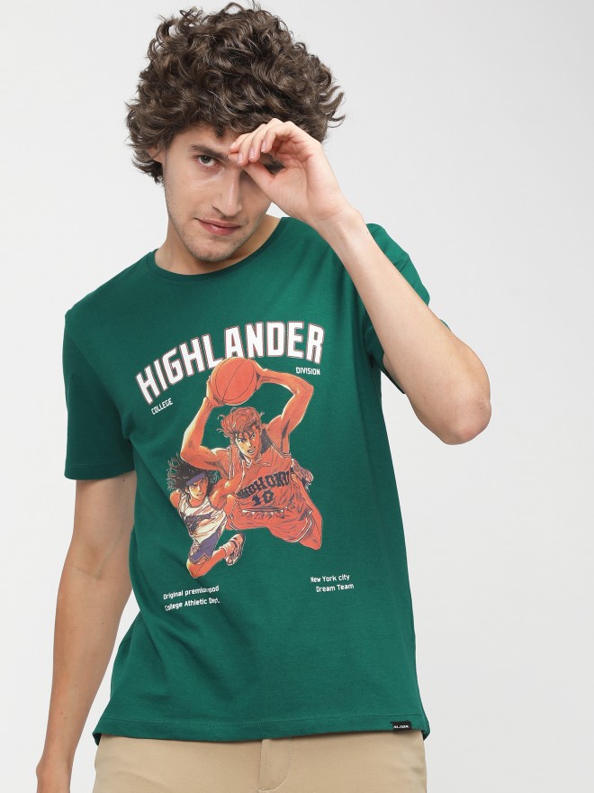 Highlander Men Green Printed Round Neck T-Shirts 