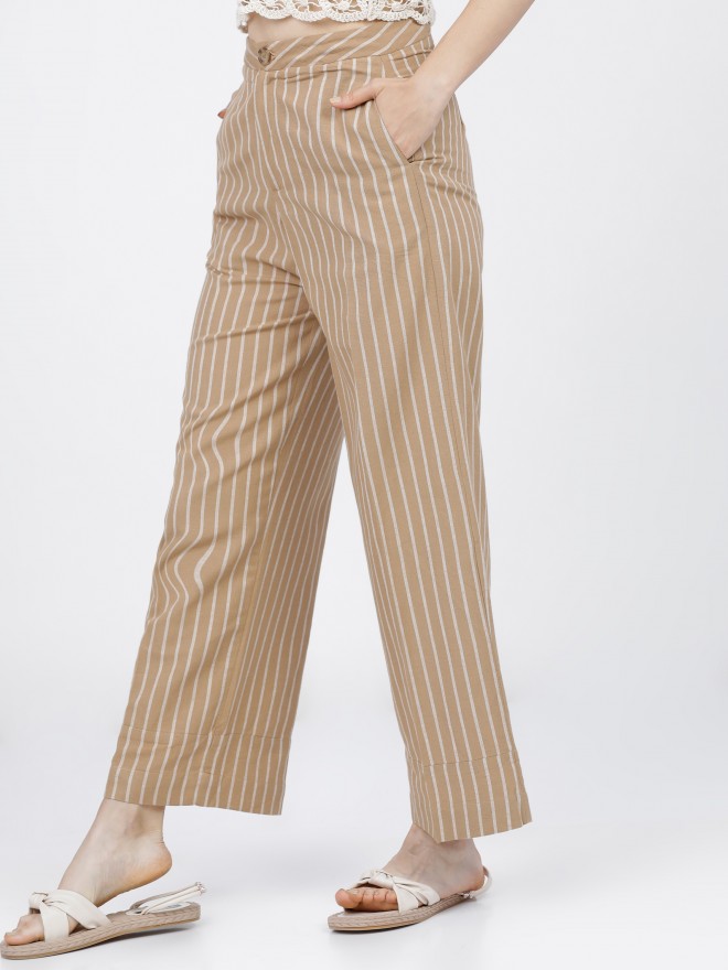 Buy Tokyo Talkies Women Beige Straight Fit Trousers - Trousers for