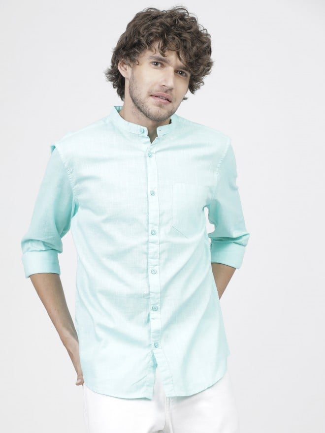 Ketch Men Teal Solid Slim Fit Casual Shirts 