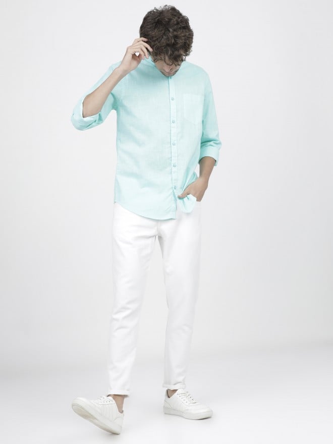 Ketch Men Teal Solid Slim Fit Casual Shirts 