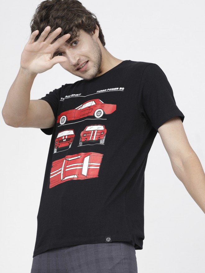 Locomotive Men Black Printed Round Neck T-Shirts 