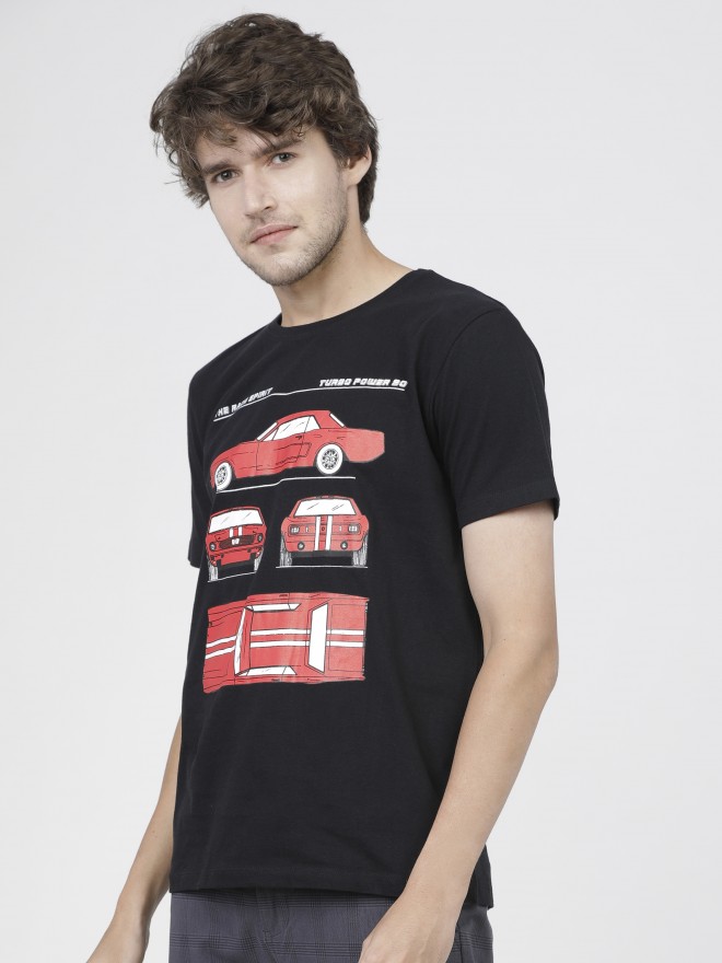 Locomotive Men Black Printed Round Neck T-Shirts 