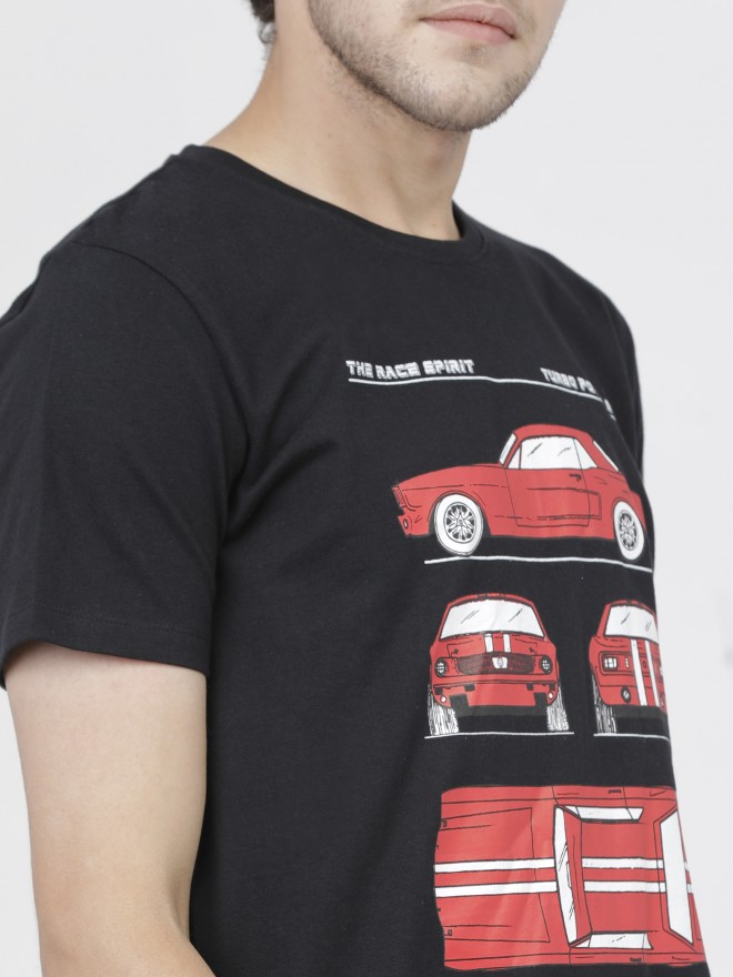 Locomotive Men Black Printed Round Neck T-Shirts 