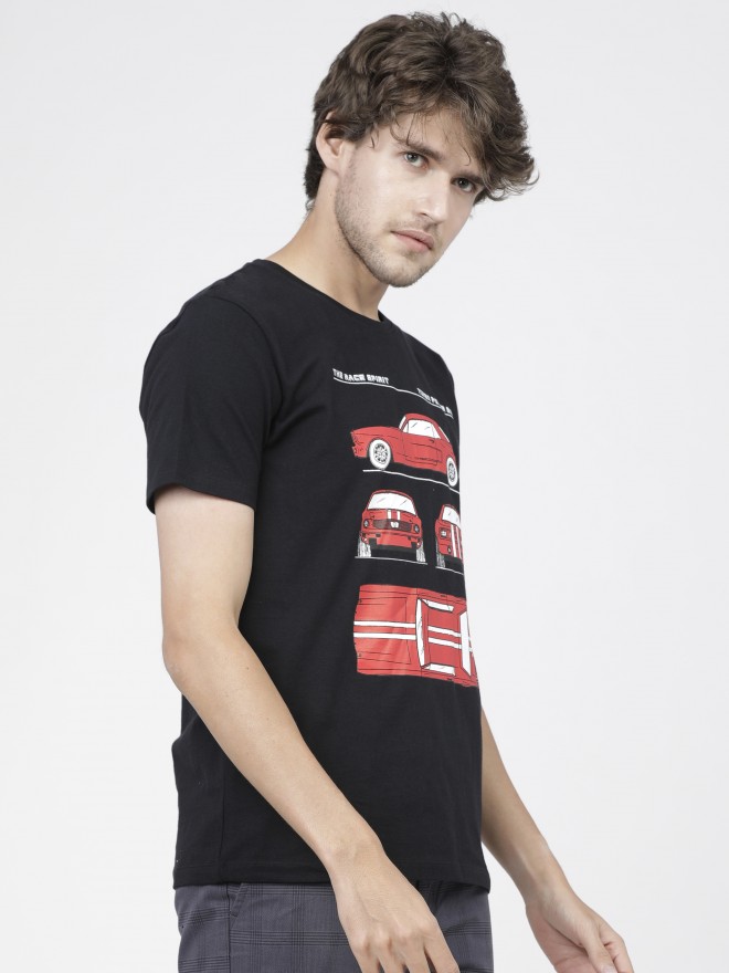 Locomotive Men Black Printed Round Neck T-Shirts 