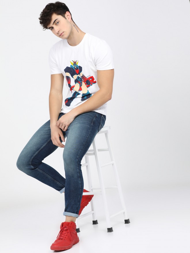 Locomotive Men White Printed Round Neck T-Shirts 