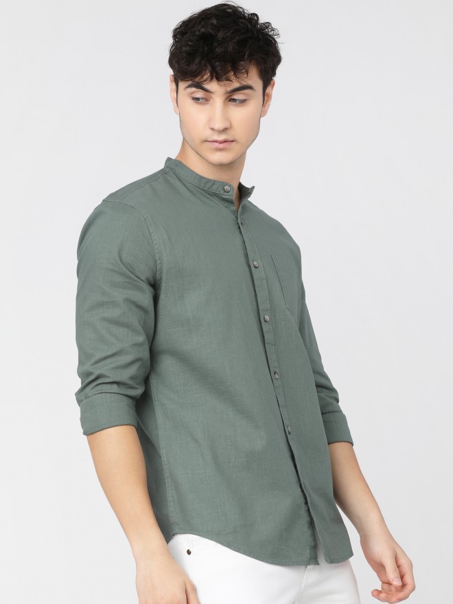 Ketch Men Green Solid Slim Fit Casual Shirts 