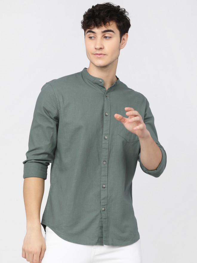 Ketch Men Green Solid Slim Fit Casual Shirts 