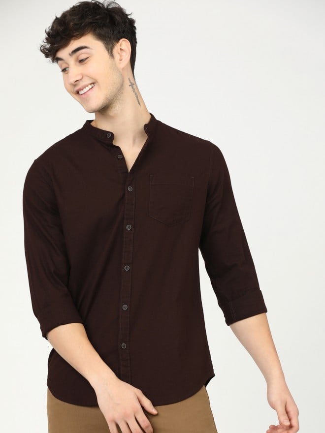 Ketch Men Maroon Solid Slim Fit Casual Shirts 