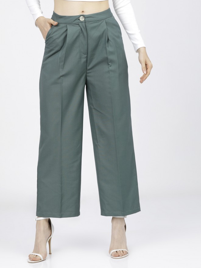 Buy Tokyo Talkies Green Wide Leg Hight Waist Pant for Women Online at ...