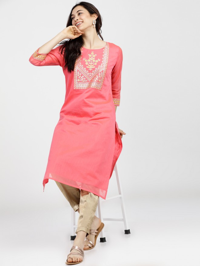 Buy Vishudh Pink Ethnic Motifs Printed Straight Kurta For Women Online