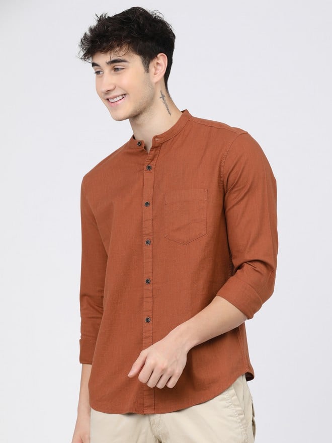 Ketch Men Terracotta Solid Slim Fit Casual Shirts 