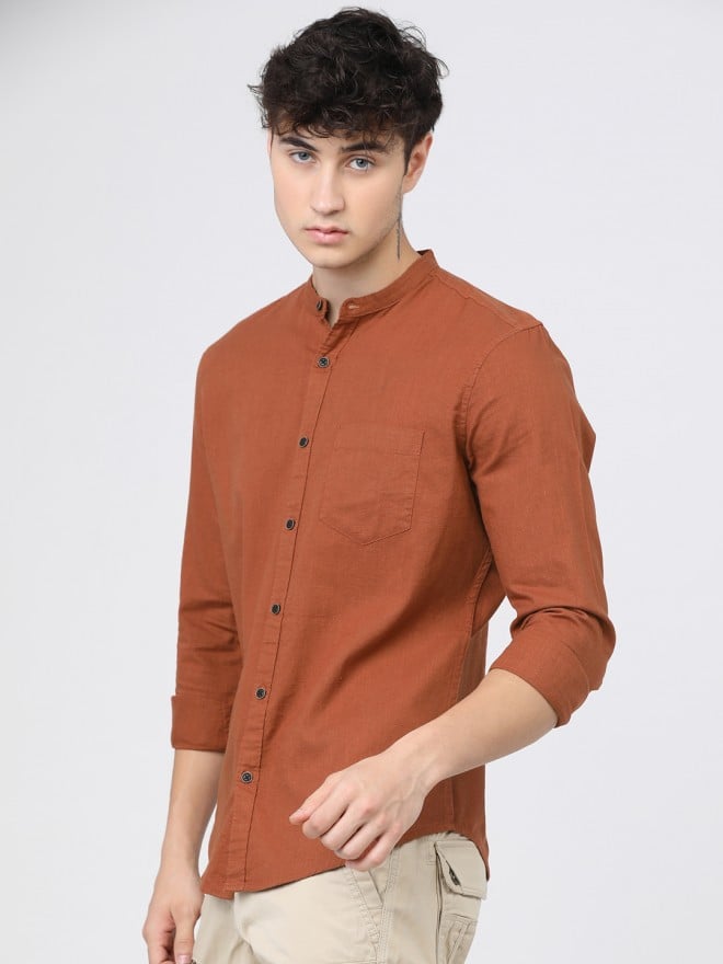 Ketch Men Terracotta Solid Slim Fit Casual Shirts 