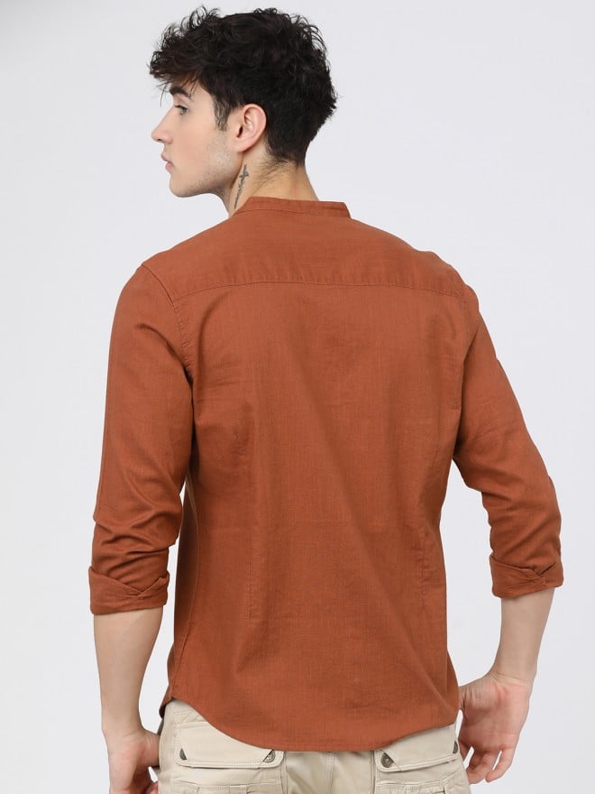 Ketch Men Terracotta Solid Slim Fit Casual Shirts 