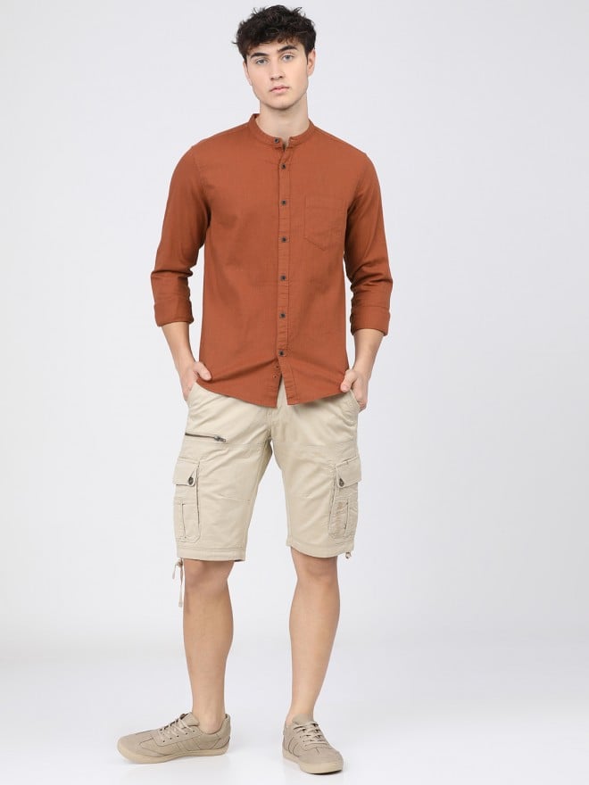 Ketch Men Terracotta Solid Slim Fit Casual Shirts 