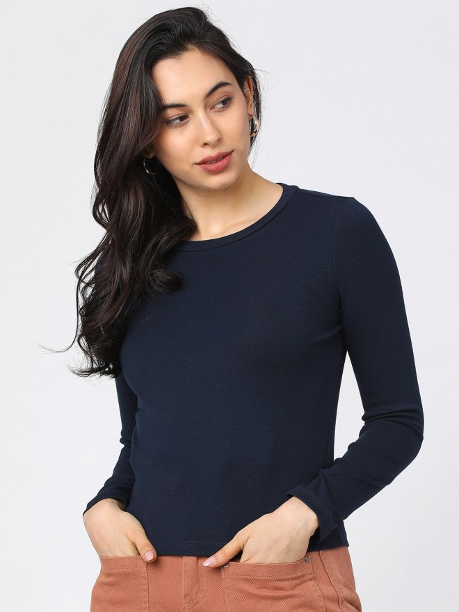 Buy Tokyo Talkies Navy Blue Knited Crop Top For Women Online At Rs 339