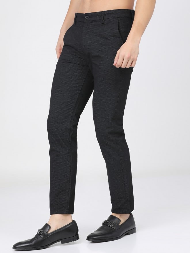 Jade Black Plain Solid Regular Fit Terry Rayon Pants For Men