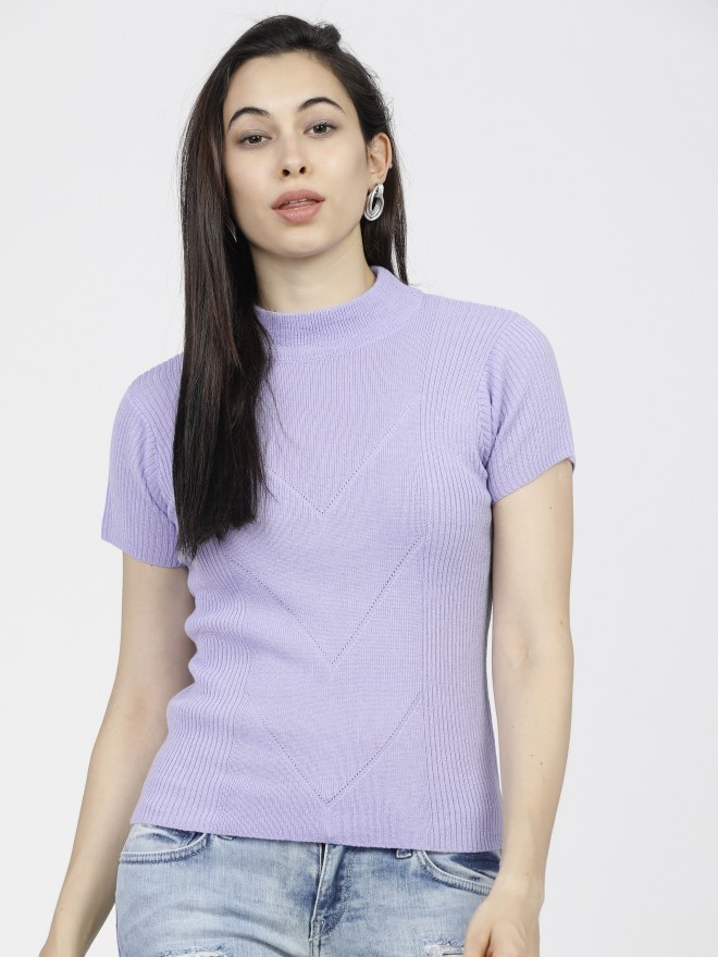 Tokyo Talkies Women Lavender Turtle Neck Sweaters 