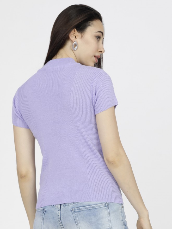 Tokyo Talkies Women Lavender Turtle Neck Sweaters 