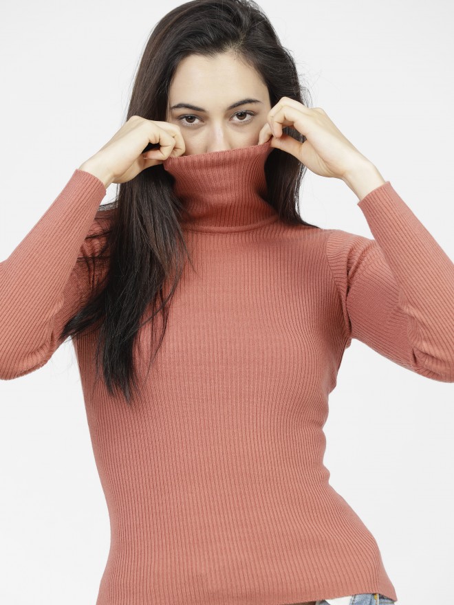 Tokyo Talkies Women Rose Turtle Neck Sweaters 