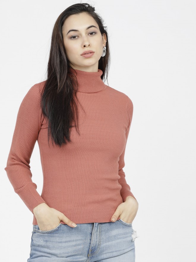 Tokyo Talkies Women Rose Turtle Neck Sweaters 