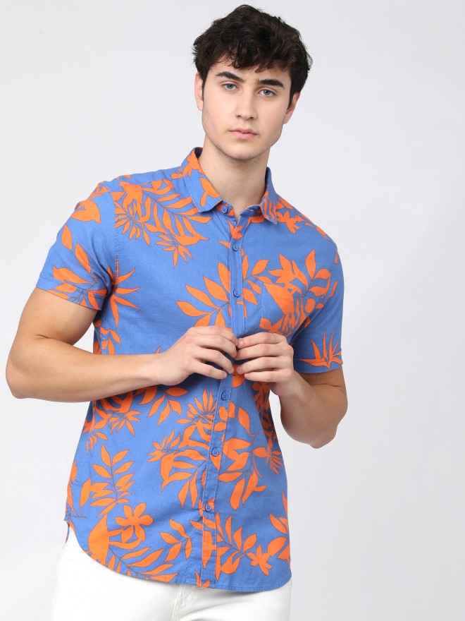 Ketch Men Blue Printed Slim Fit Casual Shirts 