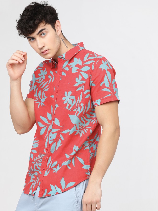 Ketch Men Red Printed Slim Fit Casual Shirts 