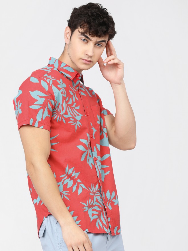 Ketch Men Red Printed Slim Fit Casual Shirts 