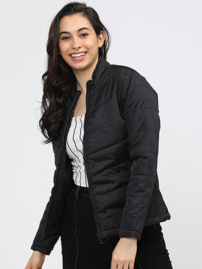 New Look mid length padded puffer coat with hood in black | ASOS