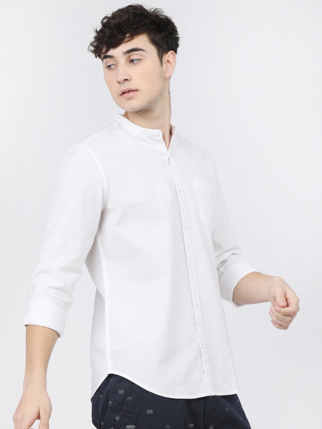 Ketch Men White Solid Slim Fit Casual Shirts 