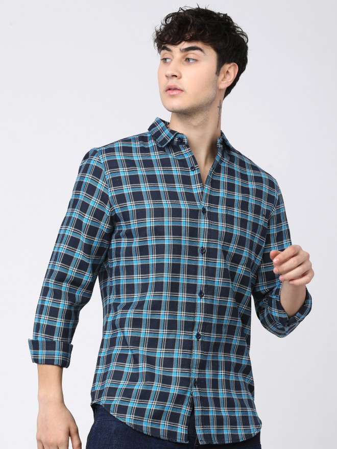 Ketch Men Blue Checked Slim Fit Casual Shirts 