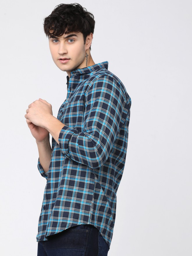 Ketch Men Blue Checked Slim Fit Casual Shirts 